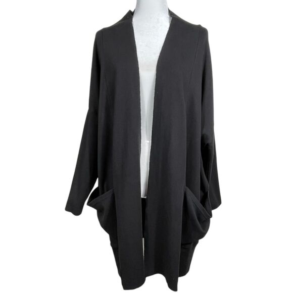 PACT Airplane Cardigan Sweater Size M/L Black Organic Cotton Long Open Front EUC - Picture 5 of 16